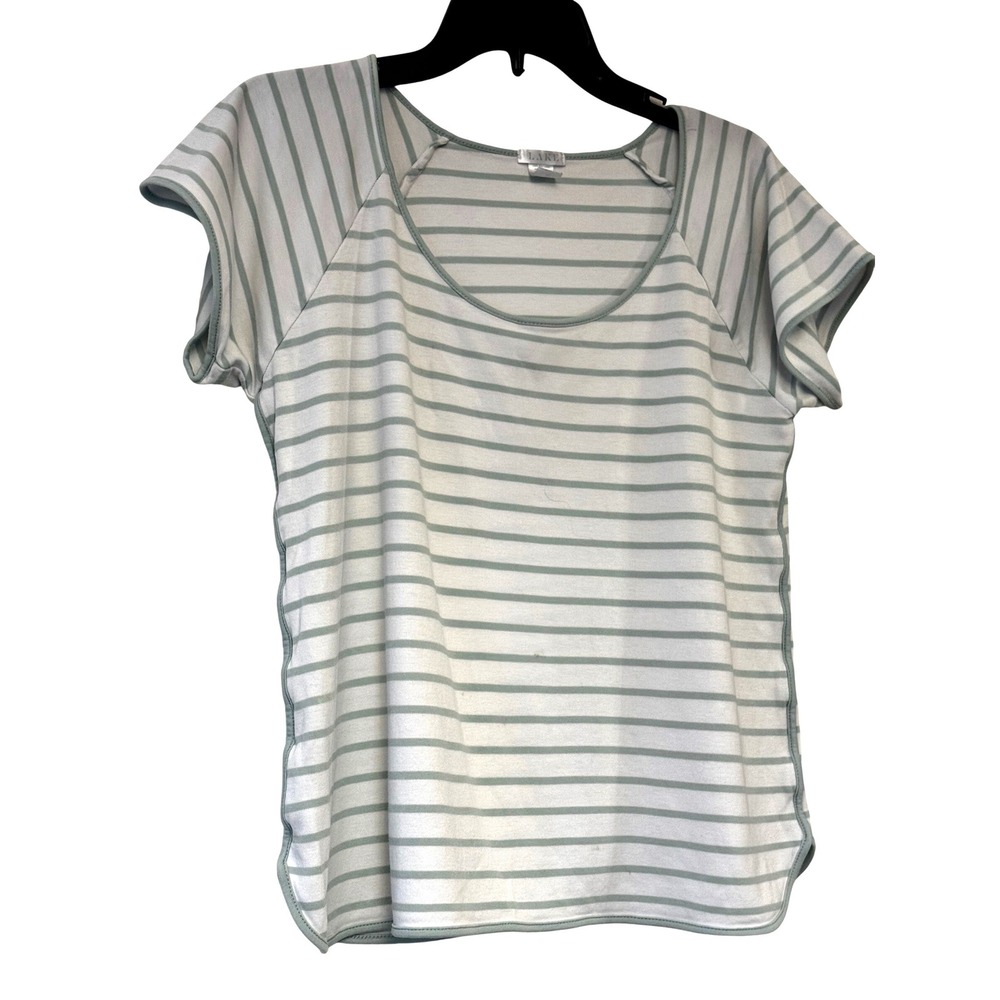 Lake Pajamas Women Sage Green Striped Pima‎ Cotton Short Sleeve Sleep Top Size M
